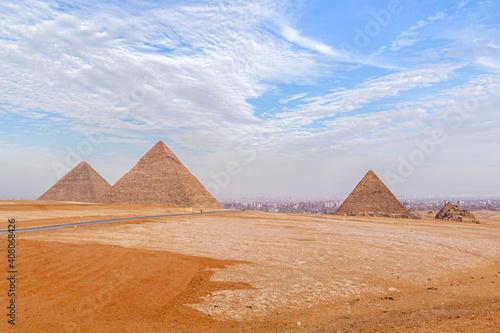 The Giza pyramids from the backside, Giza in the background, Egypt