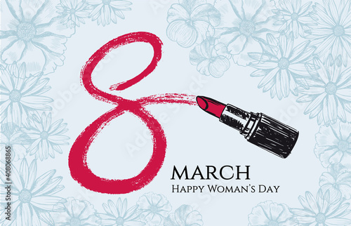 8 March. Woman’s Day. Hand-drawn style. Vector illustrations.