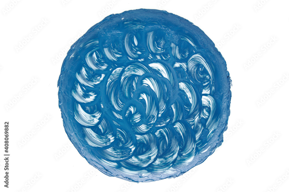Abstract blue brush strokes isolated on white background. Handmade round acrylic brush strokes. Abstract blue brush strokes isolated on white background. Handmade round acrylic brush strokes.