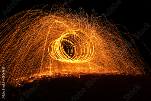 Swinging fire and rotating fire in a beautiful pattern
