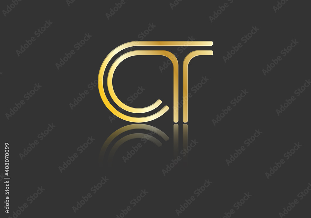 Gold stylized lowercase letters C and T with reflection connected by a ...