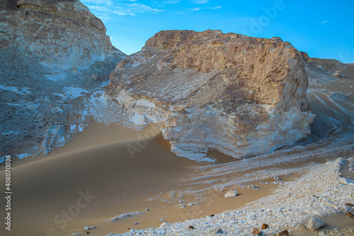 Late afternoon sun casting shadows in the Libyan desert white desert, Farafra, Egypt