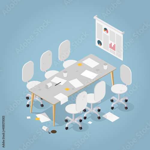 Isometric Messy Office Illustration