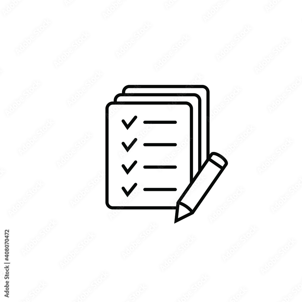 Checklist pencil vector icon. Black illustration isolated on white background for graphic and web design. Checklist pencil vector icon. Black illustration isolated on white background for graphic and web design.