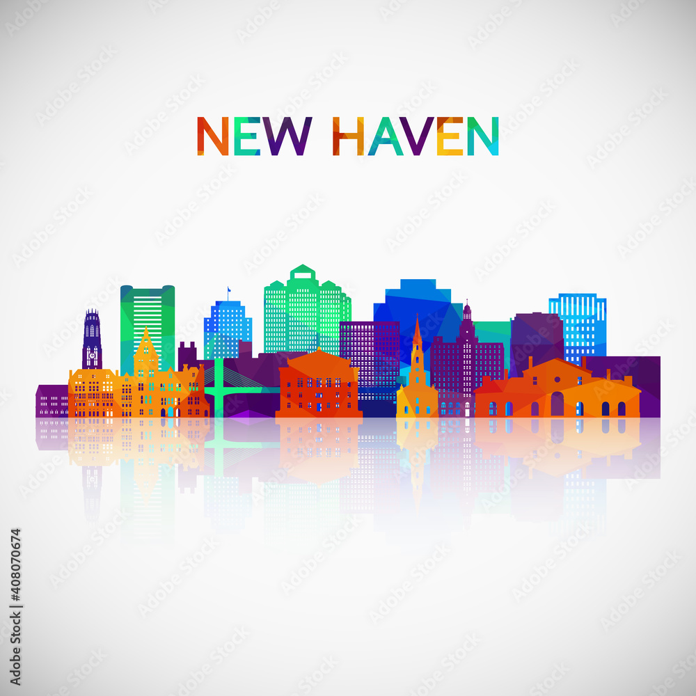 New Haven skyline silhouette in colorful geometric style. Symbol for your design. Vector illustration.