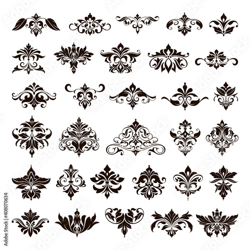 Ornamental design lace borders and corners Vector set art deco floral ornaments elements