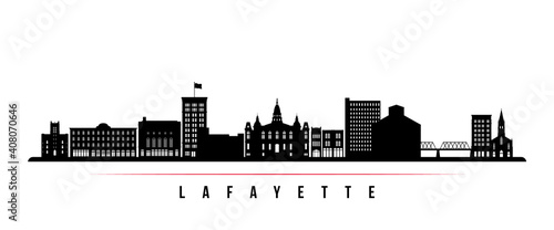 Lafayette skyline horizontal banner. Black and white silhouette of Lafayette, Louisiana. Vector template for your design.