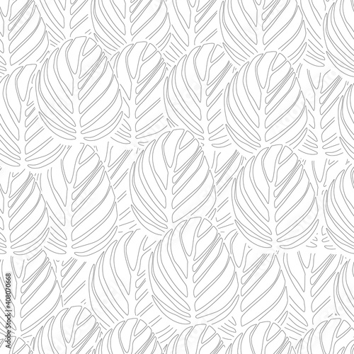 Seamless pattern from striped large leaves. Template for printing on textiles, fabrics, bedding, wrapping paper, covers, wallpaper, for coloring books. 