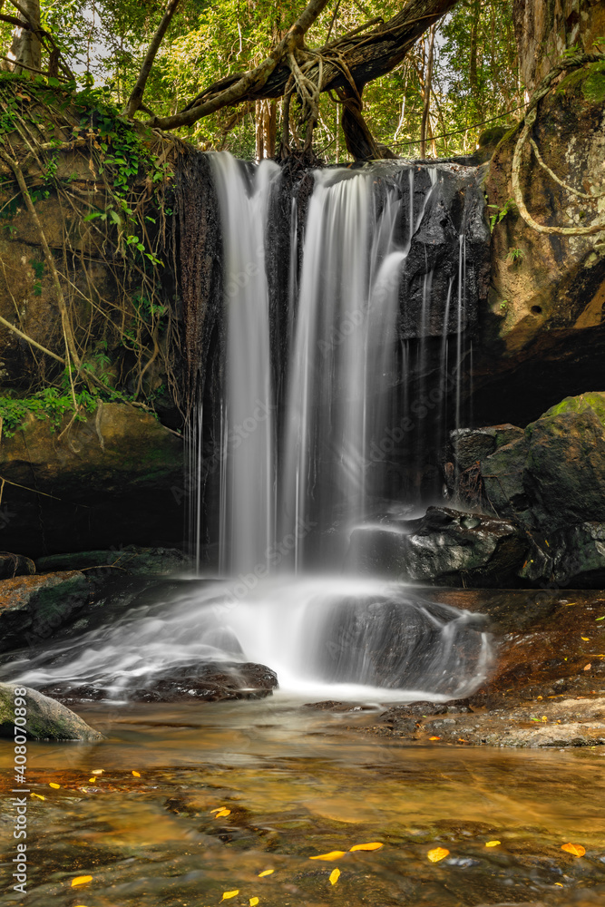 Waterfall Kbal Spean in Cambodia in rainy color fresh forest Waterfall Kbal Spean in Cambodia in rainy color fresh forest