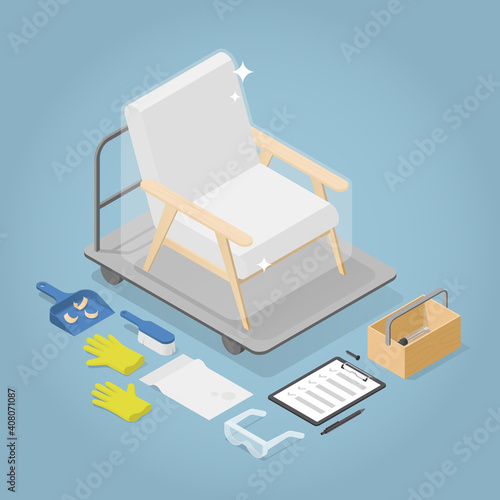 Isometric Armchair Restoration Illustration