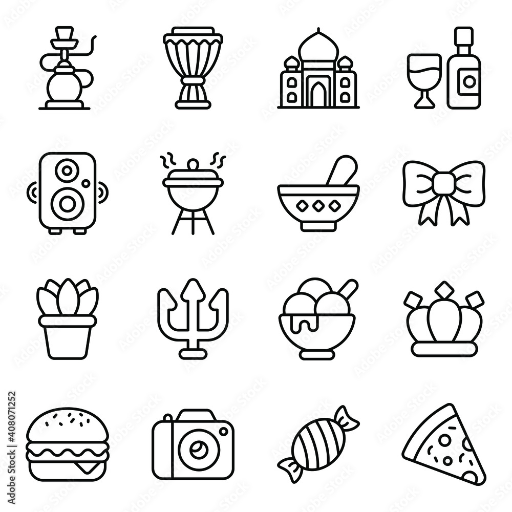 Diwali icons set. Thin line vector editable icons. Diwali Hindu festival elements. Diwali icons set. Thin line vector editable icons. Diwali Hindu festival elements.