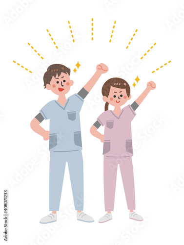Strong poses of nurse men and nurse women_3