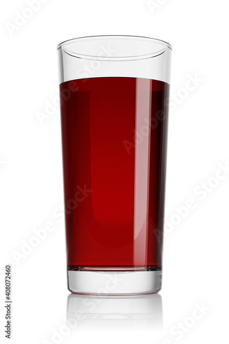 Glass of red juice isolated on white. 3D rendering illustration.