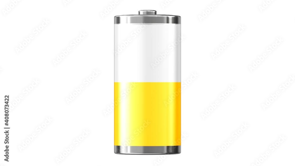 Charging vertical battery against white background. Rendered as PNG RGBA. Includes alpha. Transparent background.