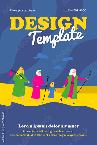 Moses the prophet leading Christian people through desert. Vector illustration for bible characters, mythology, history, Christianity concept
