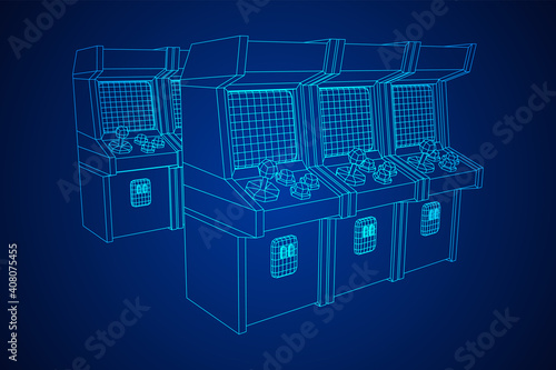 Arcade retro game machine. Wireframe low poly mesh vector illustration.