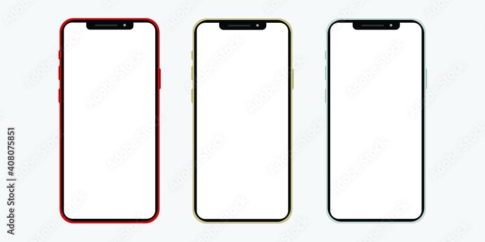 Smartphone template with empty screen on white backgrouund. Set of vector isolated phones in red, silver and golden colors. Smartphone mockup templates Smartphone template with empty screen on white backgrouund. Set of vector isolated phones in red, silver and golden colors. Smartphone mockup templates