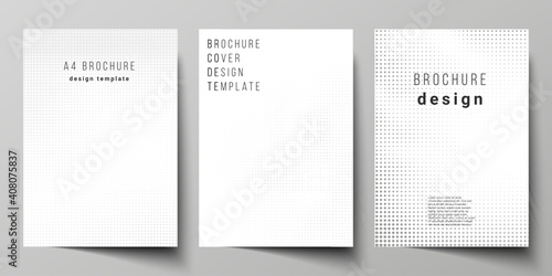 Vector layout of A4 cover mockups design templates for brochure, flyer layout, cover design, book design, brochure cover. Halftone effect decoration with dots. Dotted pattern for grunge decoration.