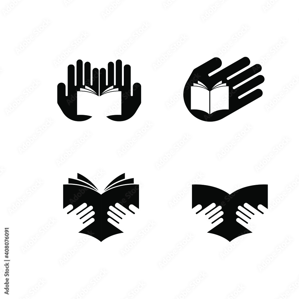Obraz premium SET COLLECTION SIMPLE HAND BOOK MINIMAL VECTOR ILLUSTRATION LOGO ICON DESIGN