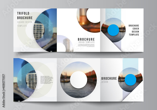 Vector layout of square covers templates for trifold brochure, flyer, magazine, cover design, book design, brochure cover. Background template with rounds, circles for IT, technology in minimal style.