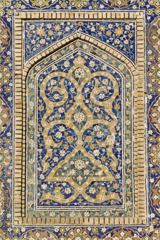 Mir-I-Arab Madrassa, Façade’s mosaics, Bukhara, Uzbekistan