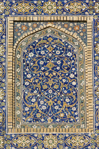 Mir-I-Arab Madrassa, Façade’s mosaics, Bukhara, Uzbekistan