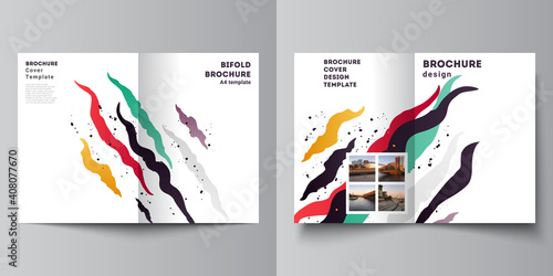 Vector layout of two A4 cover mockups design templates for bifold brochure, flyer, magazine, cover design, book design, brochure cover, agency, corporate, business, portfolio, pitch deck, startup.