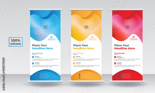 Roll up banner set design template design. Roll up banner design, roll up banner red, roll up banner blue, roll up banner yellow, rollup banner. Corporate roll up banner. Modern roll up banner.
