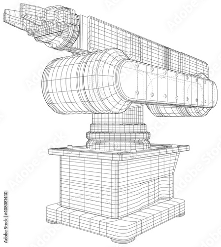 Industrial wire-frame robot hand. Technical Vector rendering of 3d.