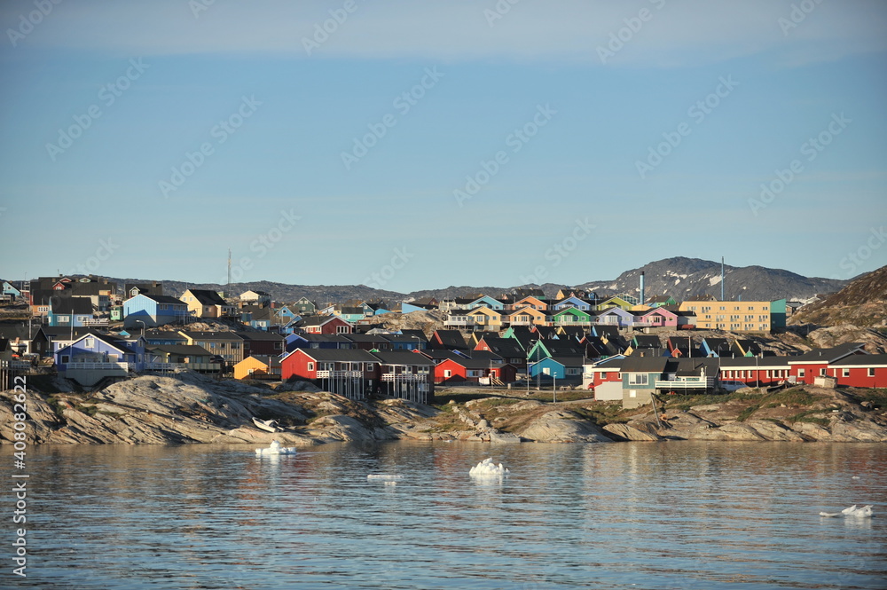 Greenland. Icebergs. Giant floating Iceberg from melting glacier. Global Warming and Climate Change.