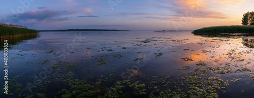 Dnipro river summer sunset twilight panorama landscape, Ukraine