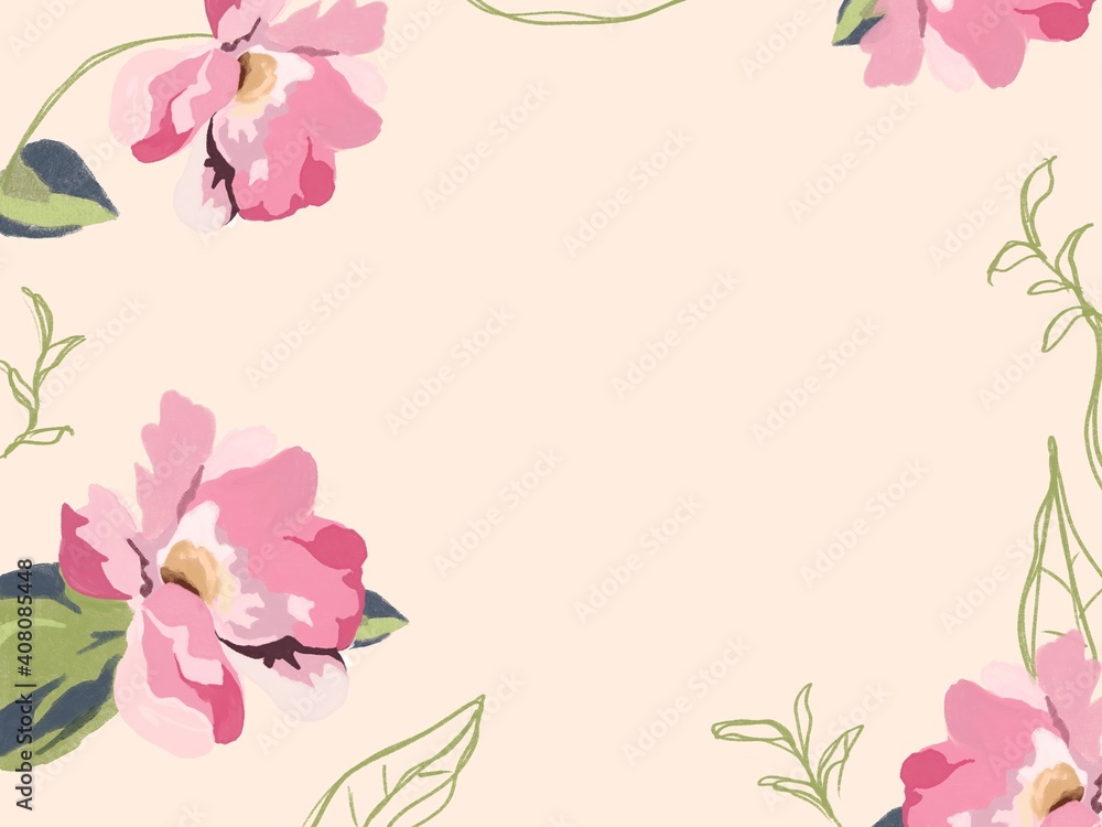 Bright background with flowers matching laurels, greeting cards