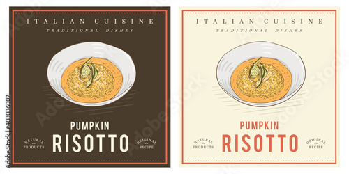 Vegan Pumpkin Risotto italian menu illustration