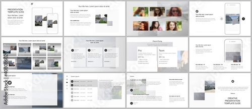 Bundle of editable business templates for digital app, web products. Vector templates for website design, presentations, portfolio, presentation slides, flyer, leaflet, brochure cover, annual report.