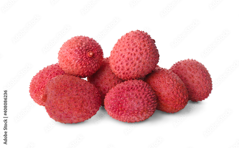 Pile of fresh ripe lychees on white background Pile of fresh ripe lychees on white background
