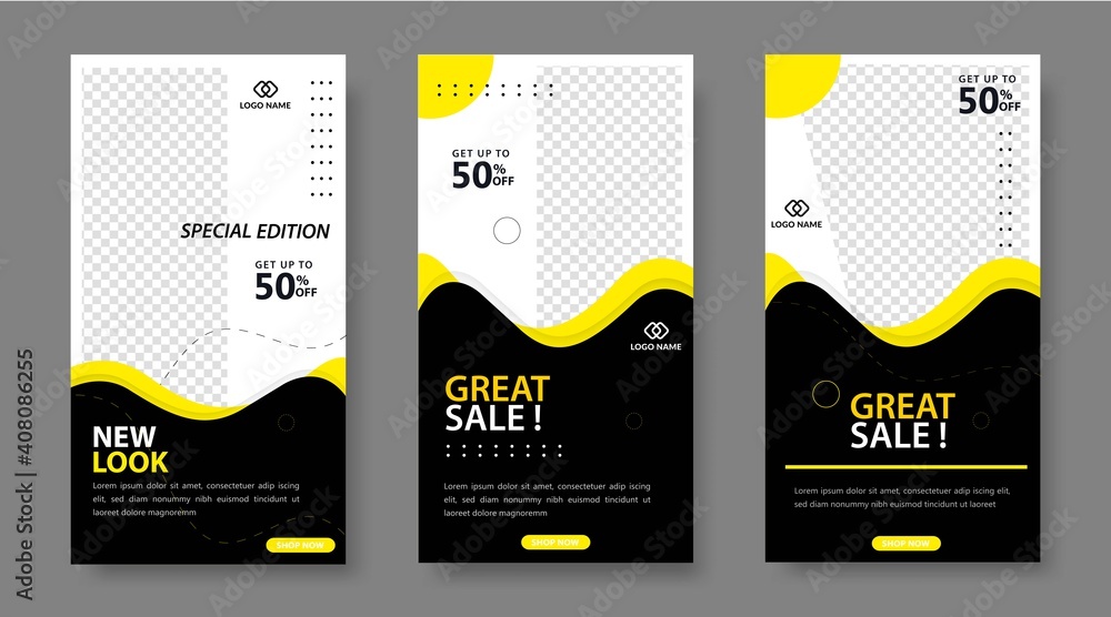 Set of Editable minimal square banner template. Blue yellow white background color with geometric shapes for social media post, story and web internet ads. Vector illustration Set of Editable minimal square banner template. Blue yellow white background color with geometric shapes for social media post, story and web internet ads. Vector illustration