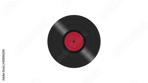 Black DJ vinyl record plate for a music player with 2d concept and white background.