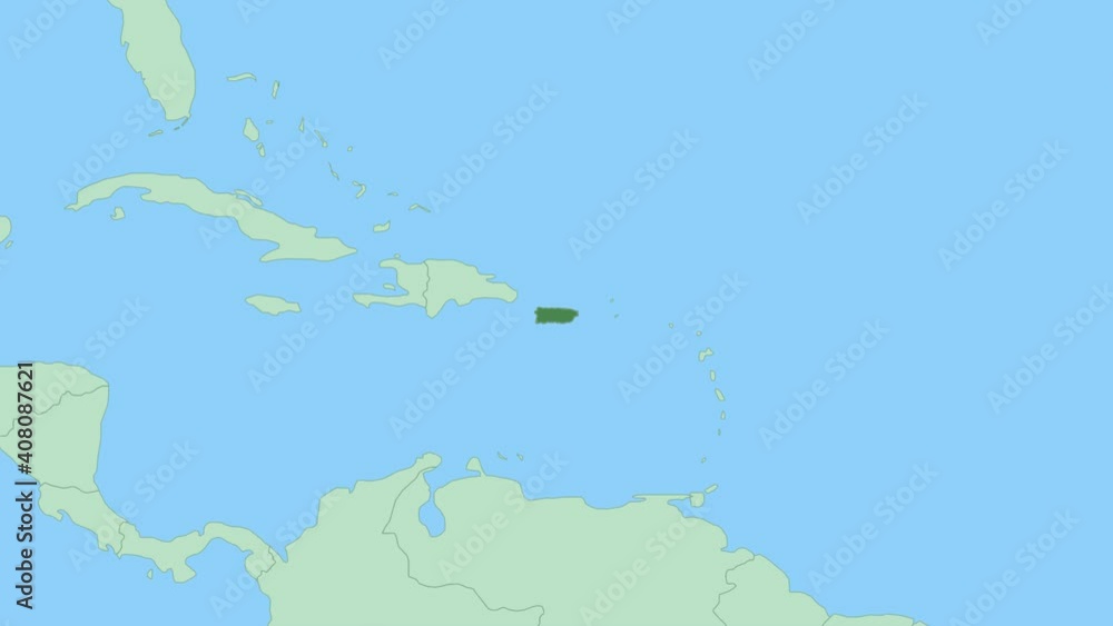 Puerto Rico Adobe Stockvideon Map of Puerto Rico with pin of country capital. Puerto Rico ...