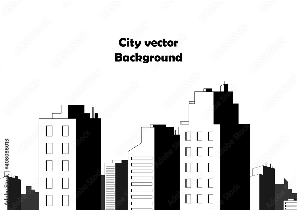 black and white flat illastration vector of city building, urban design background  