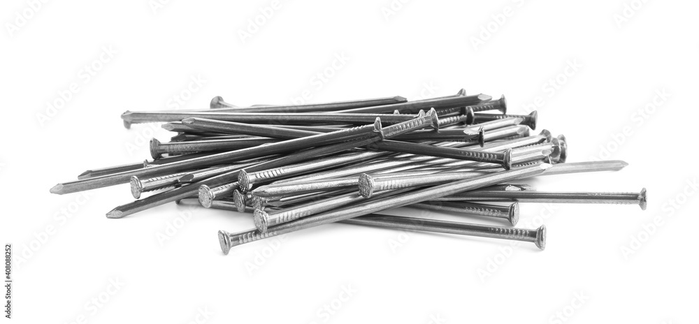 Pile of metal nails on white background Pile of metal nails on white background
