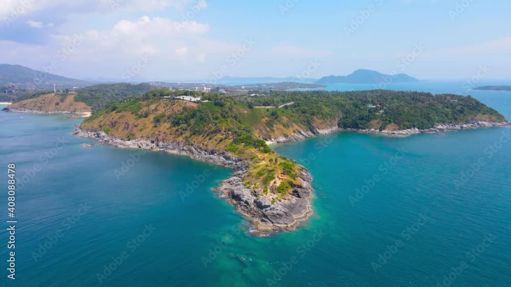 Phuket Thailand. Landscape aerial view of drone Scene of seascape and coast In Land marks Phrom Thep Cape, At Rawai, Phuket, Phuket, Thailand. On Jan, 2021. Phuket Thailand. Landscape aerial view of drone Scene of seascape and coast In Land marks Phrom Thep Cape, At Rawai, Phuket, Phuket, Thailand. On Jan, 2021.