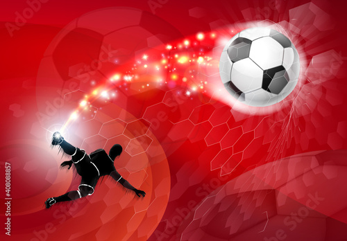A soccer football player silhouette abstract red background
