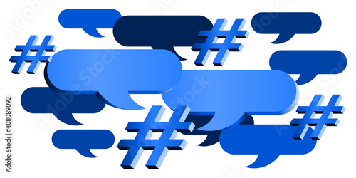 Réseaux Sociaux et Hashtag 3D Bleu