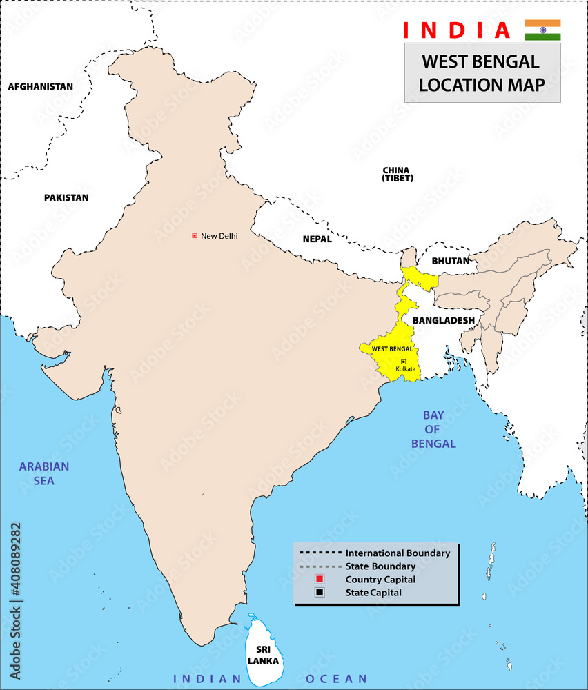 West Bengal map. West Bengal state location in India map. Location map ...