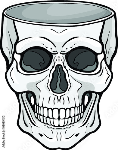 Mystical drawing: human skull vase. Magic, esoteric, occultism. Vector illustration isolated on white background. Print, poster, T-shirt, card. 