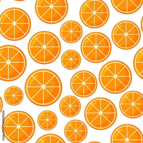 Orange fruit pattern. Sweet beautiful citrus seamless background with yellow juicy oranges. 