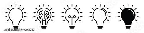 lamp icon set in line style. lamp idea isolated on white. Creative brain vector illustration