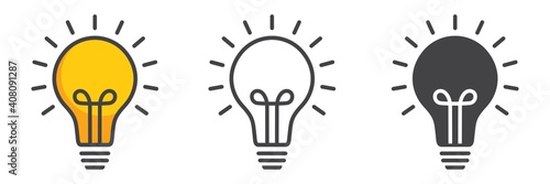 lamp icon set in line style. lamp idea isolated on white. vector illustration
