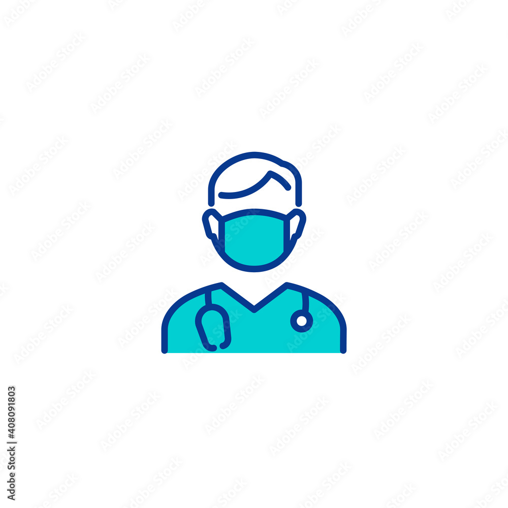 Doctor with face mask protection linear icon fully editable stroke