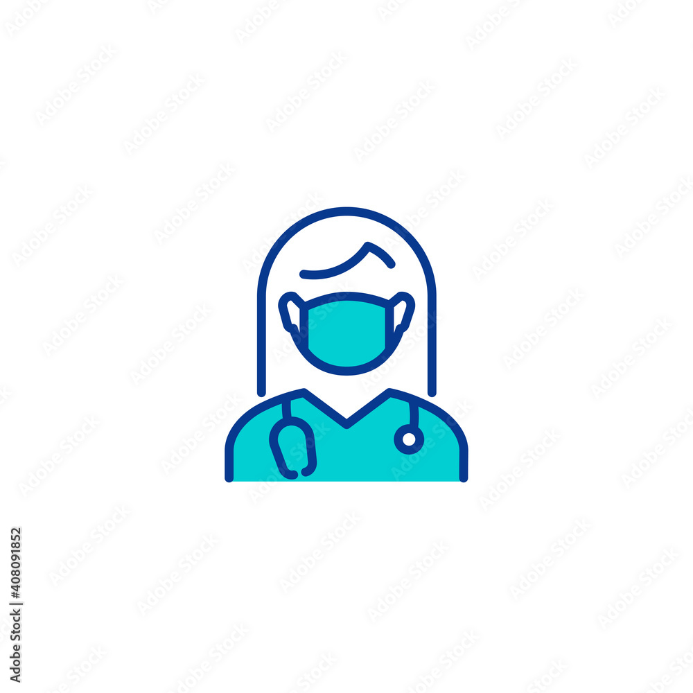 Doctor with face mask protection linear icon edistable stroke	

